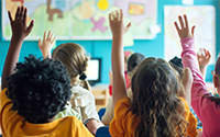  Students with hand up