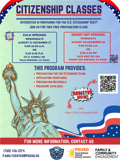colorful flyer with picture of the statue of liberty and the American flag
