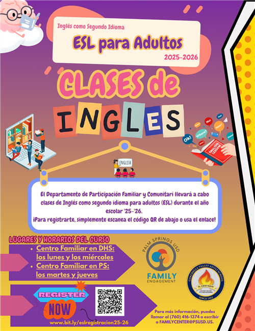 colorful flyer with clip art pictures of books and adult students
